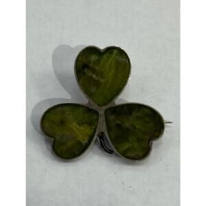 1960s 3 LEAF CLOVER SILVER DEANTA SASANA  MARBLE HENRY GRIFFITH & SON Brooch Pin